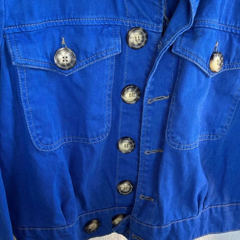 Free People Denim Cobalt Blue Cotton Jacket sz XS - Picture 6 of 8